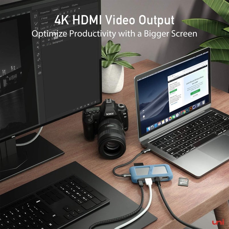 uni USB C Hub Multiport Adapter with Detachable Cable, 8-in-1 USB C Hub with 4K HDMI, 1Gbps Ethernet, SD Card Reader, 100W PD, Compatible for MacBook Pro 2023, iPad Pro 2023, Galaxy S24/S23 & More - Image 5